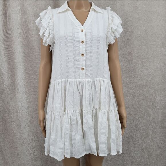 Fanco Cotton White Ruffle Sleeve Midi Dress - Picture 4 of 10